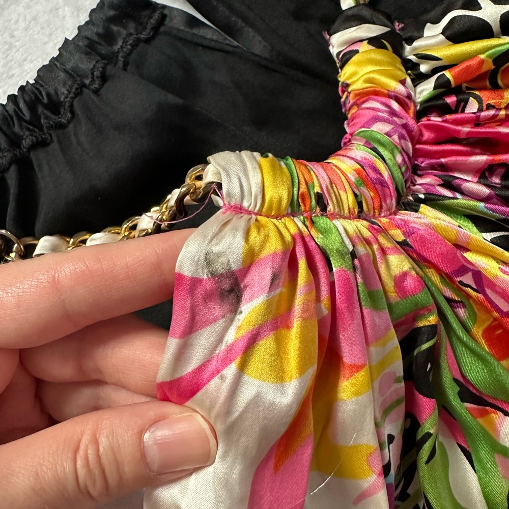 SOLD🩷Cache Vintage Y2K Silk Scarf Floral Print Halter Chain Top in Black Size XL - Picture 9 of 14